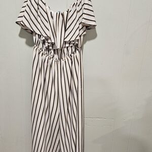 She + Sky Black and Tan Striped Jumpsuit